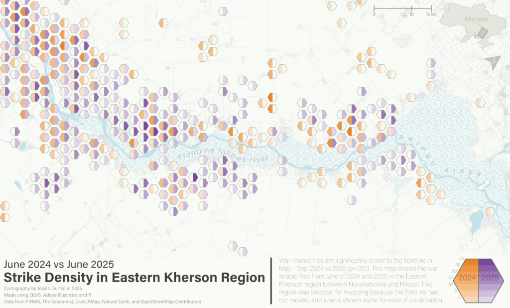 A map titled strke density in Eastern Kherson Region,
